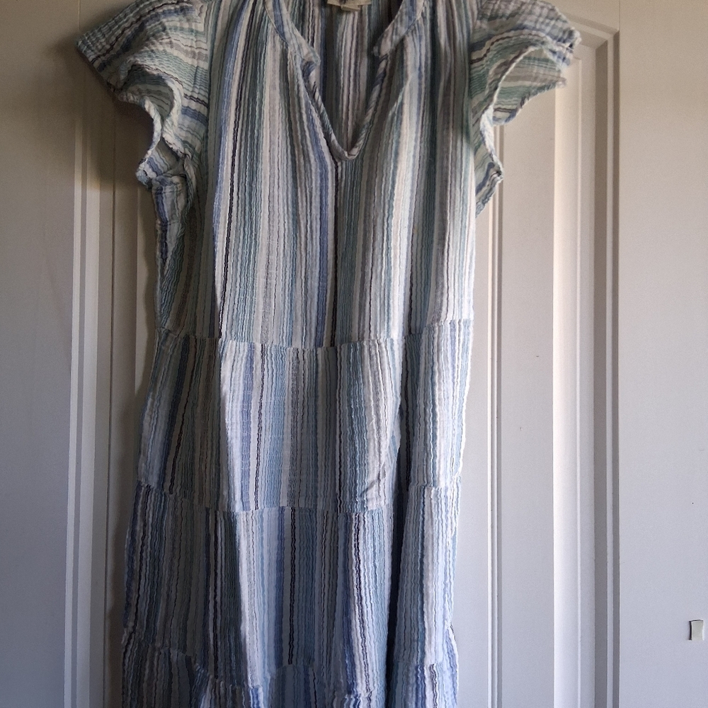 Style & Co. Blue and White Striped Midi Dress
